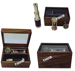 Best Item Nautical Telescope Full Brass Telescope Spyglass Compass <b>Sand</b> Timer Handcrafted Wooden Box High Quality Binoculars - Product Image 5