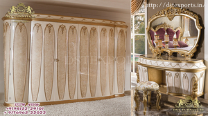 Muebles de dormitorio de lujo de madera de teca moderna tallada de tamaño Queen francés con acabado metálico - Product Image 2