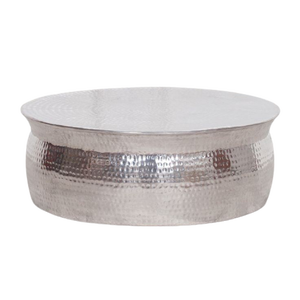 Mesa de centro en forma de tambor de aluminio, fabricante de mesa lateral de Metal martillado hecho a mano, último diseño - Product Image 3