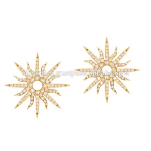 Hoge Kwaliteit Effen Geel Gouden Oorbellen Starburst Stud Oorbellen Diamant Mode Oorbellen Fabrikant