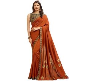 Sari indio de algodón y seda estampado para ocasiones especiales, ideal para bodas y festivales - Product Image 1