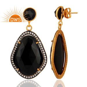 เครื่องประดับต่างหูทองเหลืองชุบทองสีเหลืองพลอยสีดำ CZ ดีไซน์เนอร์ต่างหูห้อยเครื่องประดับสำหรับผู้หญิงของขวัญสำหรับผู้หญิง - Product Image 3