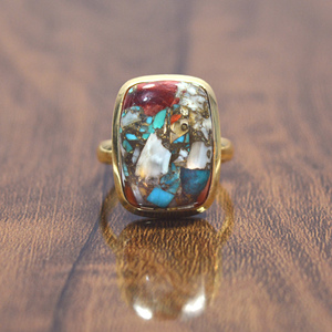 Espinosas ostra azul turquesa de cobre anillo de piedras preciosas anillos chapados en oro ostra plata anillo hecho a mano anillo de Navidad venta al por mayor proveedor - Product Image 4