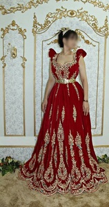 DABKA-bonito bordado de cuentas de cristal, caftán de terciopelo rojo con vestido de novia de rastreo, novedad de 2022 - Product Image 2