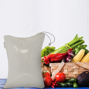 Grand sac en tissu de coton biologique réutilisable avec cordon de serrage pour légumes, fruits, courses, certifié GOTS, style vintage, polyvalent - Product Image 1