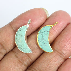 Bleu Howlite Turquoise 20x8 demi-lune pendentif boucle unique connecteur charme croissant forme pierre précieuse pour enfants Christian Made - Product Image 5