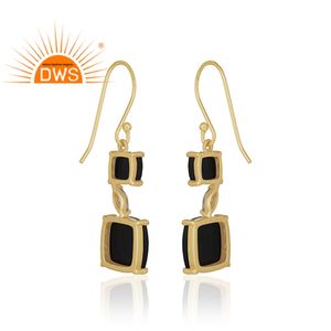 Boucles d'oreilles en pierres précieuses CZ et noir Onyx, vente en gros, bijoux en plaqué or 14k, pendentifs en argent 925, vente en gros - Product Image 3