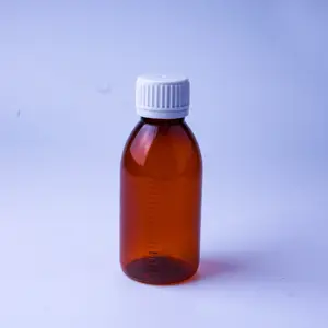 Botella de Medicina de plástico transparente con tapa a prueba de niños, frasco vacío de ámbar, marrón, rojo, para medicina líquida, 30-500ML