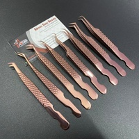 Pinzas para Extensión de Pestañas ASB de Acero Inoxidable Japonés Color Oro Rosa, Probadas a Mano, con Punta de Diamante, para Volumen, Fibra Sostenible
