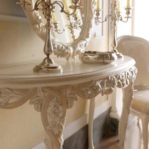 Table console en bois de teck massif de couleur crème de style européen avec cadre de miroir à usage général pour les meubles de salon de la chambre à coucher à la maison - Product Image 2