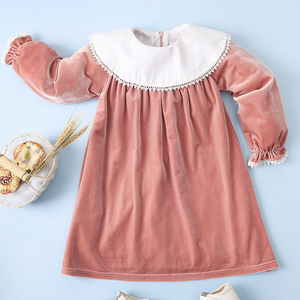 Vestidos Casuales de Terciopelo Rosa con Encaje y Estampado Geométrico para Bebé Niña, 100% Algodón - DR2781 - Product Image 1