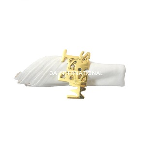 Vaisselle d'hôtel de luxe finition plaquée or rond de serviette en métal décoration de table accessoires de restaurant porte-serviettes - Product Image 1