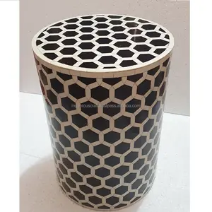 Factory Direct Price Cheap Living Room Honeycomb Design Bone Inlay Stool Black&white Bone Inlay Stool