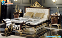 Ensemble de meubles de chambre à coucher en teck style vintage, finition blanche moderne, 4 pièces, pour lit Queen, léger