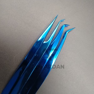 Pinzas con Logotipo Personalizado para Extensión de Pestañas, Color Azul Plasma, Acero Inoxidable Sólido, Agarre Suave, Punta Sin Fibra - Product Image 5