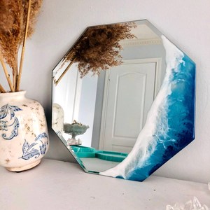 Octagon Ocean <b>Mirror</b> <b>Wall</b> Hanging, <b>Circle</b> <b>Mirror</b>, Resin <b>Mirror</b> Art, Ocean <b>Wall</b> Decor - Product Image 1