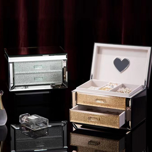 Shiny Glitter Crystal Diamond Glass Jewelry Box Cosmetic Display Organizer Home Decoration For Girls