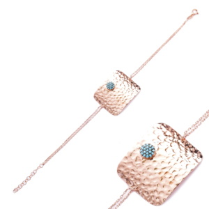 Pulsera con abalorio de piedra turquesa de diseño martillado, venta al por mayor, joyería de plata esterlina 925, hecha a mano turca - Product Image 1