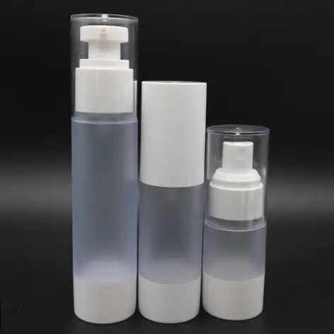Wholesale kosmetische verpackung klar gefrostet runde kunststoff airless essenz vakuum dispenser pumpe flasche