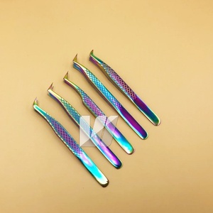 Pince à épiler pour extension de cils Volume russe de type L en acier inoxydable japonais Rainbow Diamond Grip Sustainable Lashes Sourcils Utilisation - Product Image 3