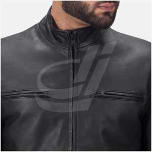 Chaqueta de cuero negro para motocicleta para hombre, chaqueta de cuero de oveja, acolchada - Product Image 6