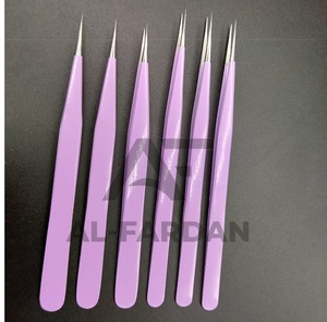 Pince à cils en acier inoxydable violet clair de 14 cm avec logo personnalisé du fabricant Pince à cils fine à pointe droite offerte - Product Image 2