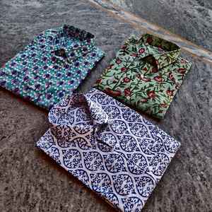 Camisa estampada con patrón de flores, camisa de tela de algodón puro - Product Image 1