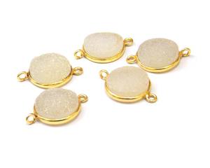 Blanco Druzy forma redonda doble fianza bucle Vertical chapado en oro fabricación de joyas conector de bisel de piedras preciosas - Product Image 2