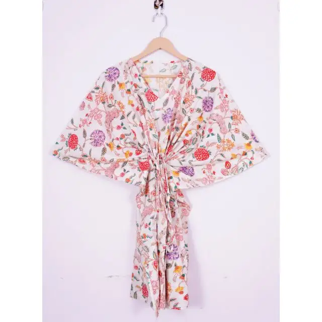 Áo Kaftan In Hoa Đầm Mặc Bikini ĐẦM Boho Đầm Cotton Nguyên Chất Ngoại Cỡ Áo Dài Đi Biển Maxi Cotton Ngắn Cho Nữ