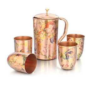 Carafe carafe en cuivre pur Antique, jeu de 2 tartes, Design imprimé, pour cadeaux d'entreprise, vente en gros - Product Image 4