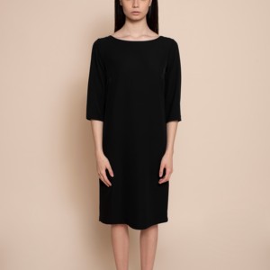 Abito midi nero elegante e formale con scollo a barchetta e bottoni sul retro per donna del marchio italiano. Per la festa - Product Image 1