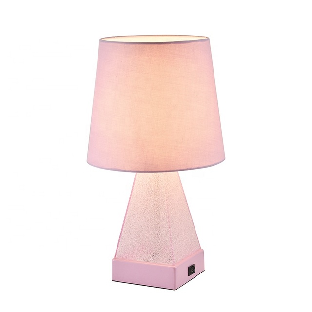 B0T-BUW219 Electric Table Lamp LED Night Light Glitter Base E26 Bulb 2-in-1 Extra Power Source Study Reading 3000K Warm Light