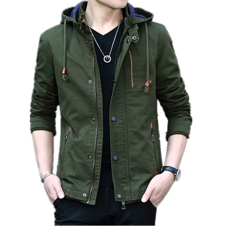 Hot Sale Slim Fit Cotton Bomber Jacket Men Custom High Quality Army Green Windproof Hooded Jacket