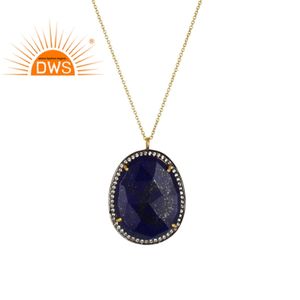 Collier en pierre précieuse Lapis-Lazuli, 925, Zircon blanc, bijou, plaqué or 14k, livraison gratuite - Product Image 1