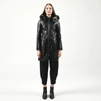 Veste longue en cuir de qualité supérieure pour femme 100% Capuche en cuir intérieure avec fourrure Respirant