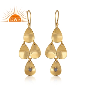 ไฮโดรบลูคาลซิโดนีตุ้มหูชุบทองทองเหลืองเครื่องประดับแฟชั่นสำหรับผู้หญิงของขวัญคอลเลกชันวินเทจของเธอ - Product Image 3