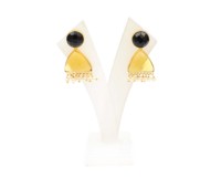 Ensemble de boucles d'oreilles en argent sterling avec onyx noir et quartz citrine, perles d'eau douce, plaqué or, fait main, cadeau pour elle