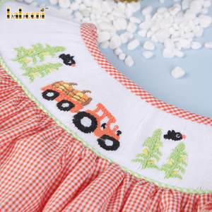 Baby Girls Autumn Smocked Bubble Romper Set con cierre de botón a presión-100% algodón orgánico ODM OEM al por mayor BB2786 - Product Image 5