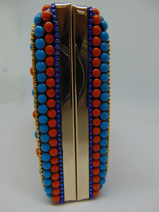 Multi-color Floral Resin Motifs in Metallic <b>Frame</b> Box Clutch - Product Image 2