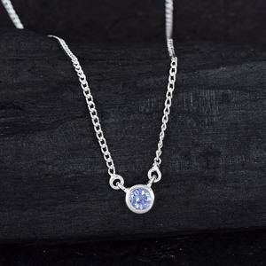 Collier Pendentif Luxe Simple en Argent Sterling 925 avec Tanzanite Naturelle Ronde Tendance pour Femmes et Filles – Bijoux de Mariage - Product Image 3