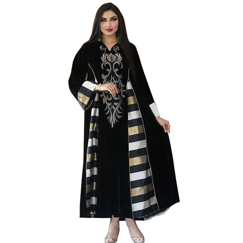 Zwart Partywear Kaftan Plus Size Turkije Dubai Midden-oosten Islamitische Kleding Vrouwen Abaya Moslim Jurk