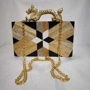 European American Fashion Clutch <b>Bags</b> Pure Handmade Wooden Resin With Sequins Ele Dress <b>for</b> Party or <b>Wedding</b> Box Pattern - Product Image 2