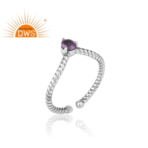 Natural Purple Amethyst Gemstone Sterling Silver Ring Jewelry Supplier <b>Oxidized</b> Stackable Ring Jewelry Wholesaler - Product Image 2