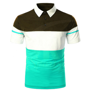 Tissu tricoté anti-rides à manches courtes avec logo personnalisé pour polos de golf pour hommes, à panneaux multicolores, vente en gros directe d'usine - Product Image 3