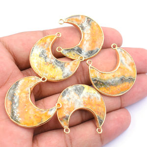 Colgante de Jaspe Abejorro en Forma de Luna Chapado en Oro con Argolla para la Creación de Joyas - Product Image 5