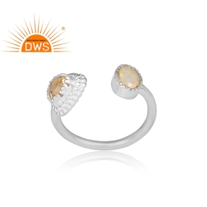 Natural Ethiopian <b>Opal</b> and Citrine Gemstone Openable <b>Ring</b> Jewelry Supplier Fine 925 Sterling <b>Silver</b> <b>Ring</b> Jewelry - Product Image 2