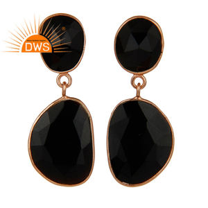 Black Onyx Gemstone Dangle Earrings Indian <b>Rose</b> <b>Gold</b> Plated 925 Silver Designer Bezel <b>Set</b> Earrings Jewelry Wholesale - Product Image 1