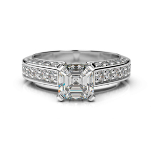 Anillo de Boda Solitario con Diamante de Corte Princesa de 3/4 CTW con Detalles Redondos |   Anillo de Compromiso de Oro Blanco de 14K para Mujer, Diseño Premium - Product Image 1
