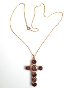 925 Sterling Silver and Brass <b>Cross</b> Pendant with Color CZ Gemstone Multi-Color Designed Religious Gift Gold Plated - Product Image 6