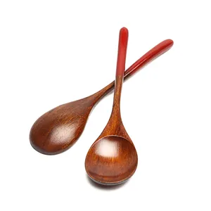 customized serving wooden long handle soup spoon